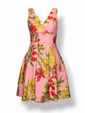 Perceptions Petite Pink Floral Fit & Flare Dress Size 8P